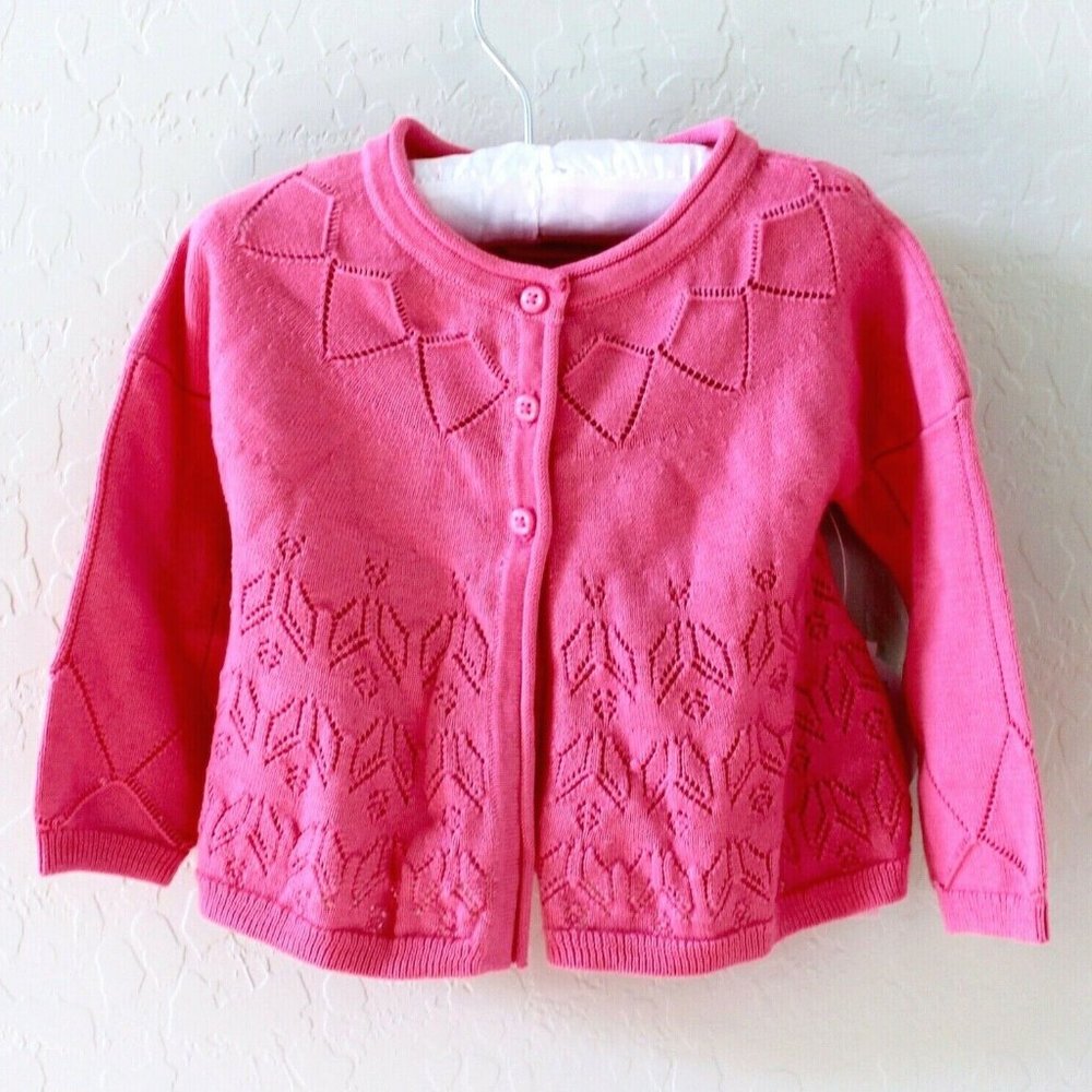 Koala Kids Pink Button Down Eyelet Knit Cardigan Size 6-9 Months